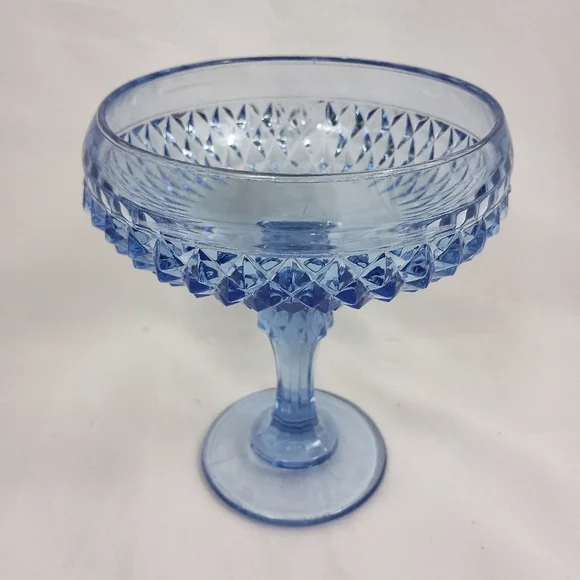 Vintage 60s‎ Indiana Glass Diamond Point Footed Blue Ice Pedestal Compote Dish - Picture 3 of 8